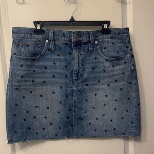 Madewell Blue Denim Mini Skirt with Black Heart Accents